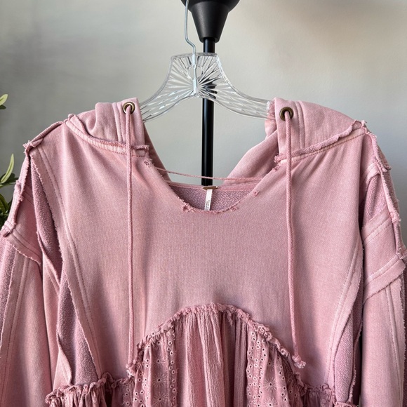 Free People Juniper Pullover Pink Oversized Sweatshirt XS - Picture 3 of 8